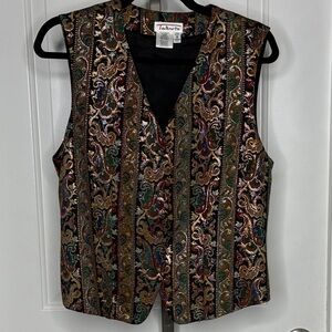 Vintage Talbots Tapestry Brocade Metallic Vest